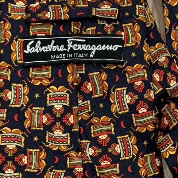 Salvatore Ferragamo Silk Tie Navy Origami Paper Boat Novelty  Salvatore Ferragamo 100% Silk Neck Tie